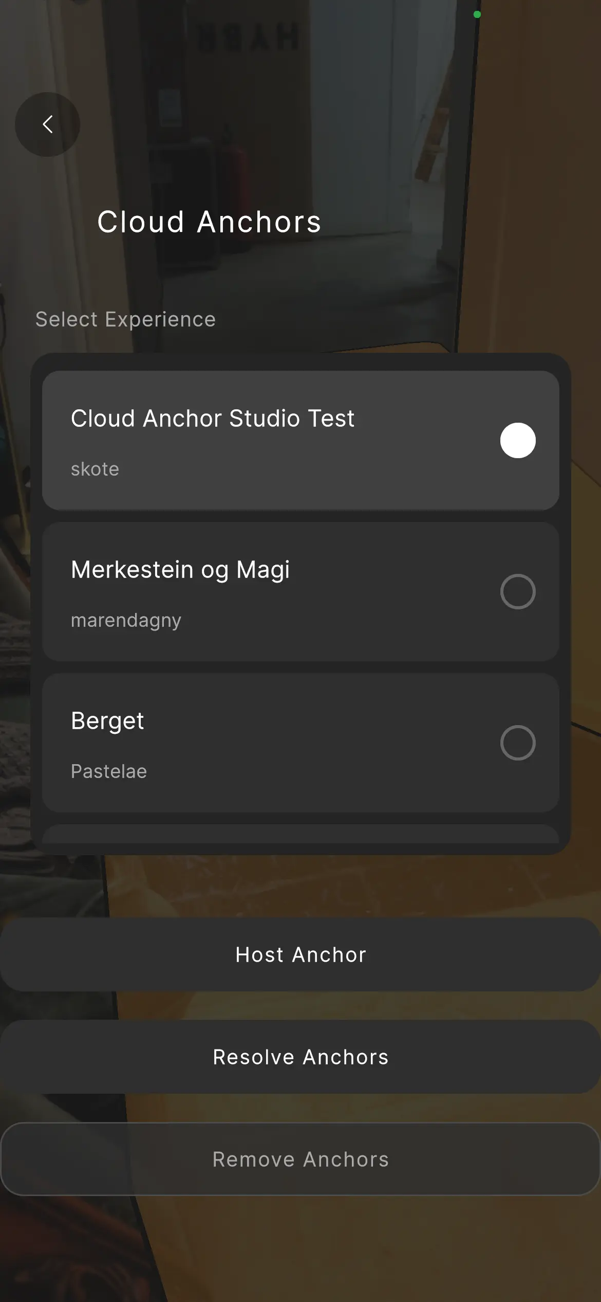 Cloud Anchor Experience Selection